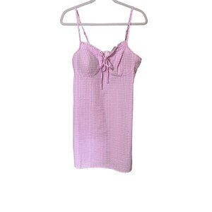 Pink Gingham Babydoll Dress Sz Large (11/13/) Coquette Y2k Cottcore